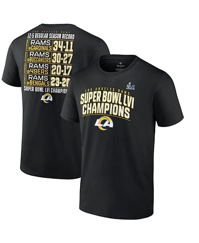 Men's Fanatics Black Los Angeles Rams Super Bowl Lvi Champions Big and Tall Schedule T-shirt