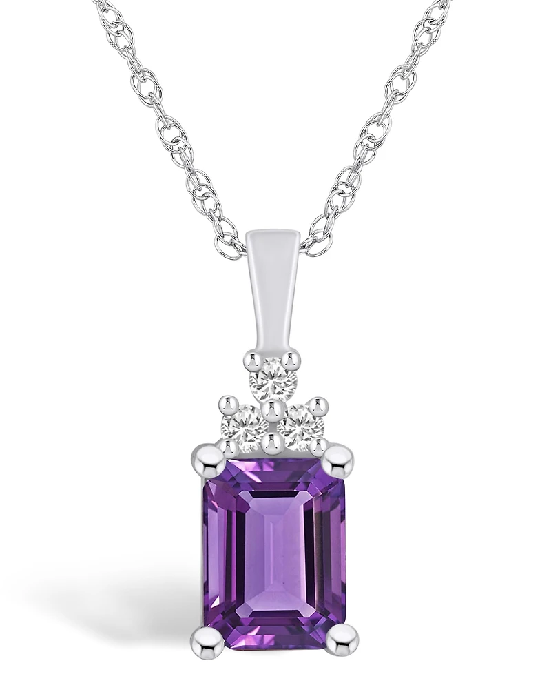 Macy's Amethyst (1-5/8 Ct. T.w.) and Diamond (1/10 Ct. T.w.) Pendant Necklace in 14K White Gold