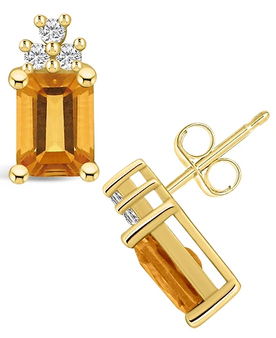 Macy's Citrine (3-1/5 ct. t.w.) and Diamond (1/5 ct. t.w.) Stud Earrings in 14K Yellow Gold