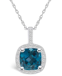Macy's London Blue Topaz (2-3/4 Ct. T.w.) and Diamond (1/4 Ct. T.w.) Halo Pendant Necklace in 14K Gold