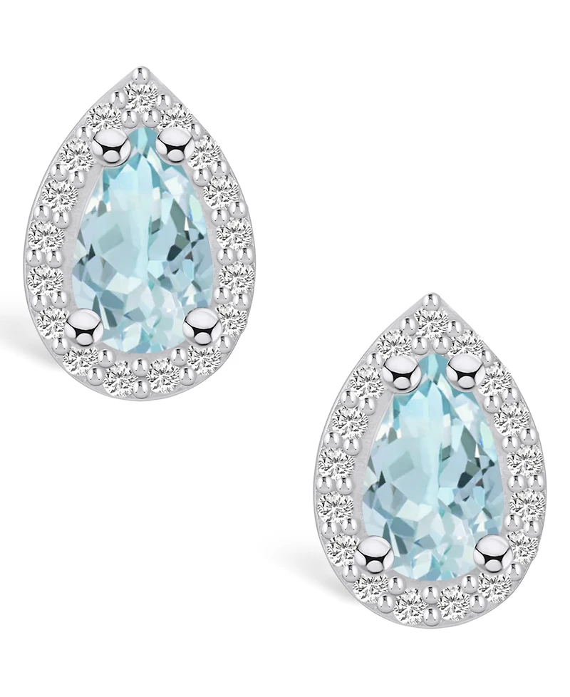 Macy's Aquamarine (1-3/8 ct. t.w.) and Diamond (1/3 ct. t.w.) Halo Stud Earrings in 14K Gold