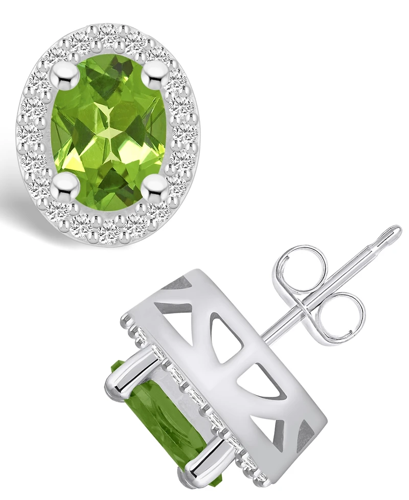 Macy's Peridot (2-3/4 ct. t.w.) and Diamond (3/8 ct. t.w.) Halo Stud Earrings in 14K White Gold