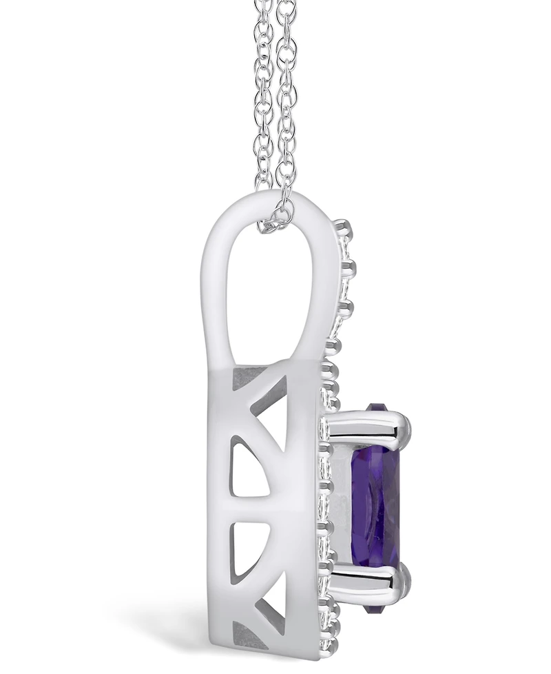 Macy's Amethyst (1-1/5 Ct. T.w.) and Diamond (1/4 Ct. T.w.) Halo Pendant Necklace in 14K White Gold