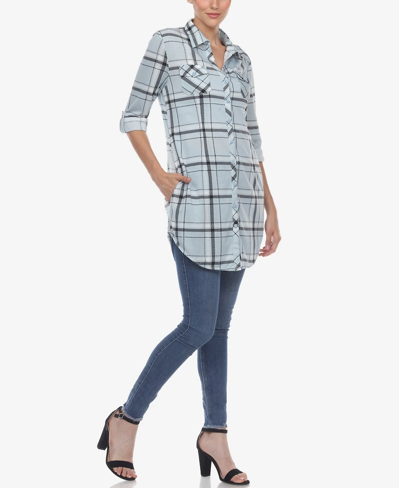 White Mark Women's Plaid Tunic Top Shirt