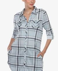 White Mark Women's Plaid Tunic Top Shirt