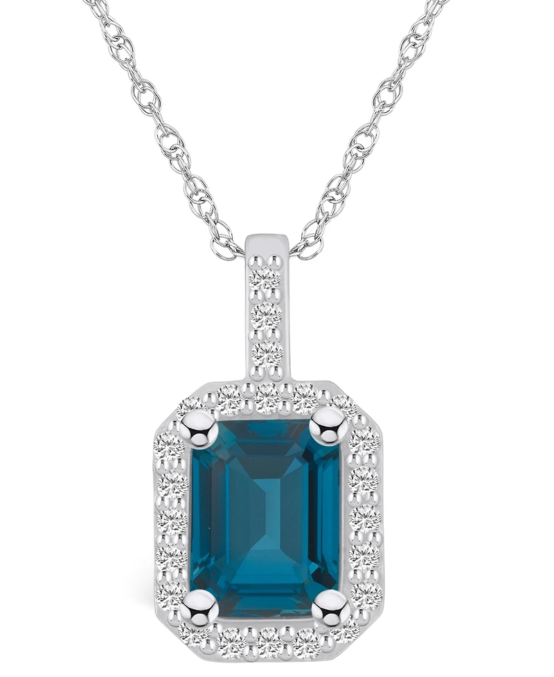 Macy's London Blue Topaz (2 Ct. T.w.) and Diamond (1/4 Ct. T.w.) Halo Pendant Necklace in 14K Gold