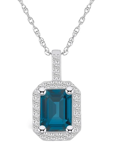Macy's London Blue Topaz (2 Ct. T.w.) and Diamond (1/4 Ct. T.w.) Halo Pendant Necklace in 14K Gold