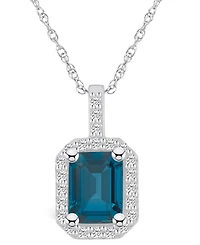 Macy's London Blue Topaz (2 Ct. T.w.) and Diamond (1/4 Ct. T.w.) Halo Pendant Necklace in 14K Gold