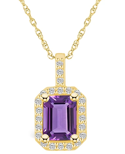 Macy's Amethyst (1-5/8 Ct. T.w.) and Diamond (1/4 Ct. T.w.) Halo Pendant Necklace in 14K Yellow Gold