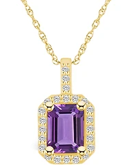 Macy's Amethyst (1-5/8 Ct. T.w.) and Diamond (1/4 Ct. T.w.) Halo Pendant Necklace in 14K Yellow Gold