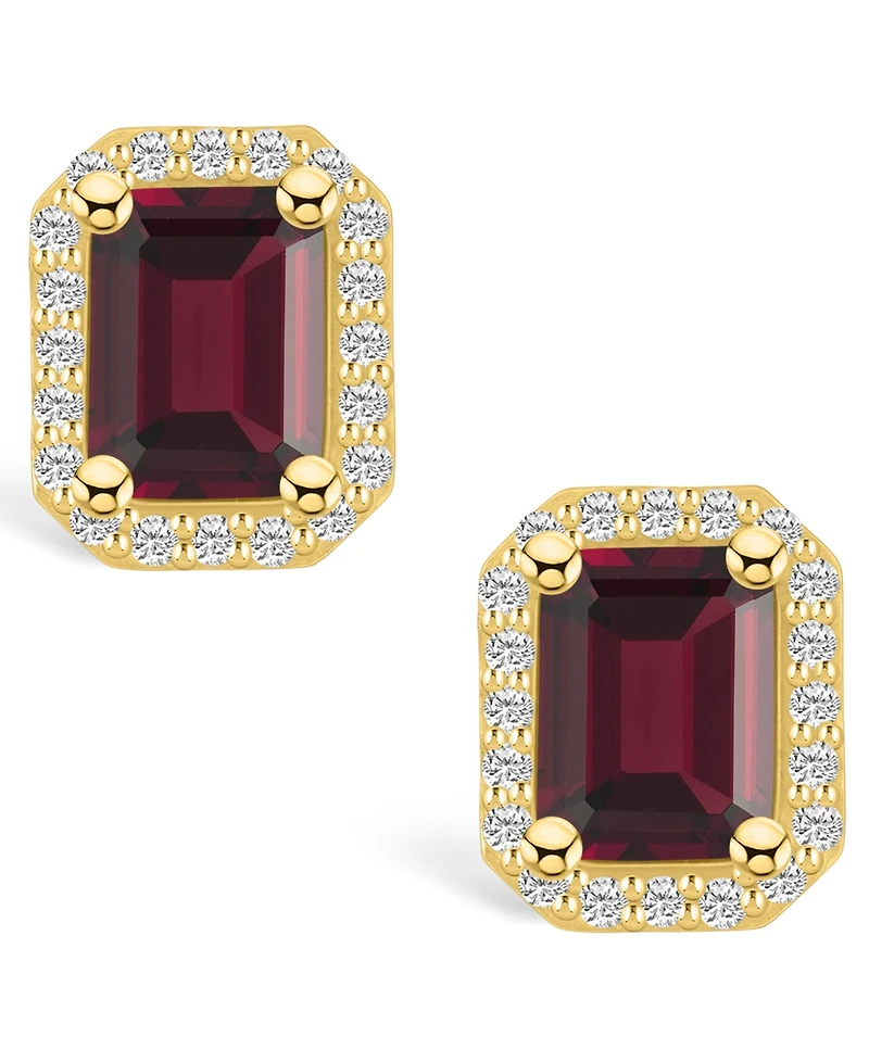 Macy's Garnet (3-7/8 ct. t.w.) and Diamond (3/8 ct. t.w.) Halo Stud Earrings in 14K Yellow Gold