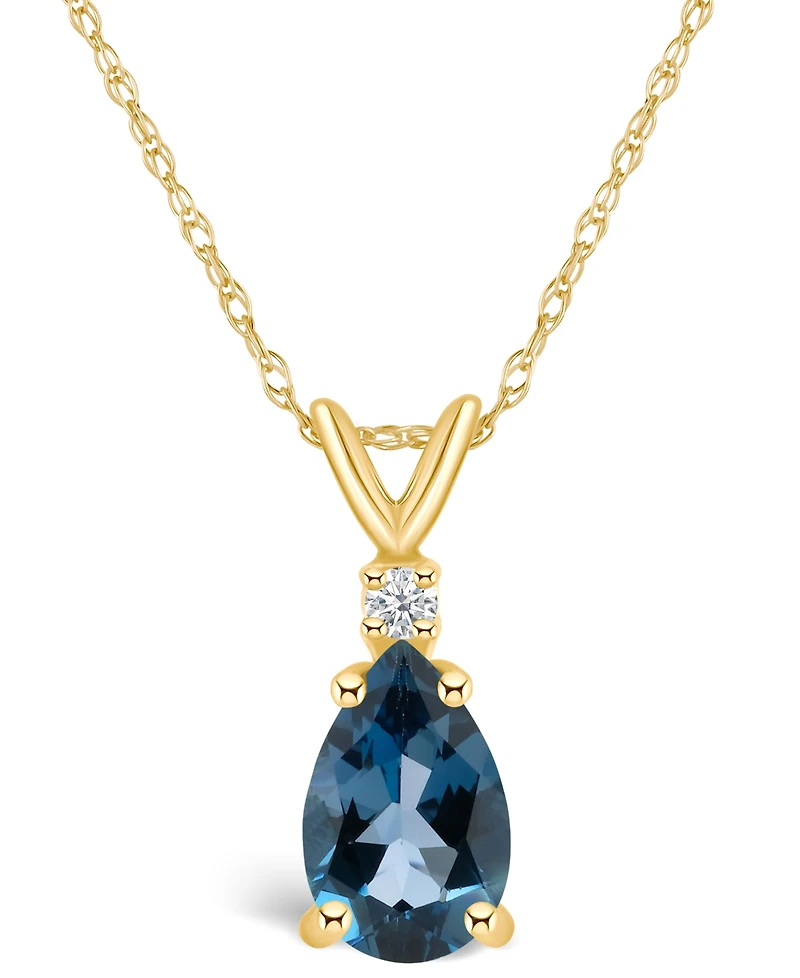 London Blue Topaz (1 ct. t.w.) and Diamond Accent Pendant Necklace 14K Yellow Gold or White