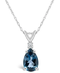 London Blue Topaz (1 ct. t.w.) and Diamond Accent Pendant Necklace 14K Yellow Gold or White