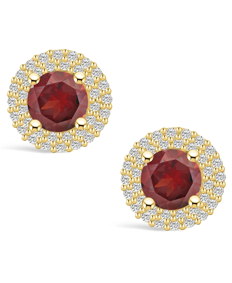 Macy's Garnet (2-1/5 ct. t.w.) and Diamond (1/2 ct. t.w.) Halo Stud Earrings in 14K Yellow Gold