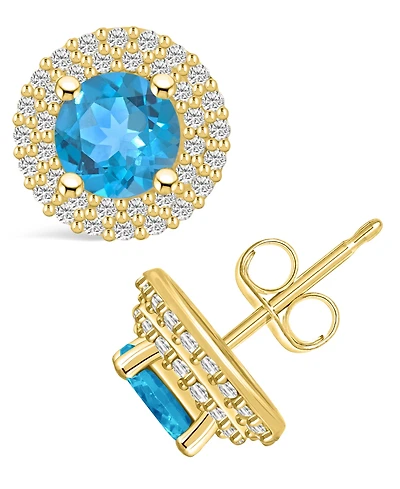 Macy's Topaz (2-1/3 ct. t.w.) and Diamond (1/2 ct. t.w.) Halo Stud Earrings in 14K Yellow Gold