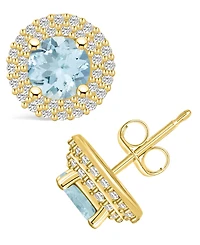 Macy's Aquamarine (1-1/2 ct. t.w.) and Diamond (1/2 ct. t.w.) Halo Stud Earrings in 14K Yellow Gold