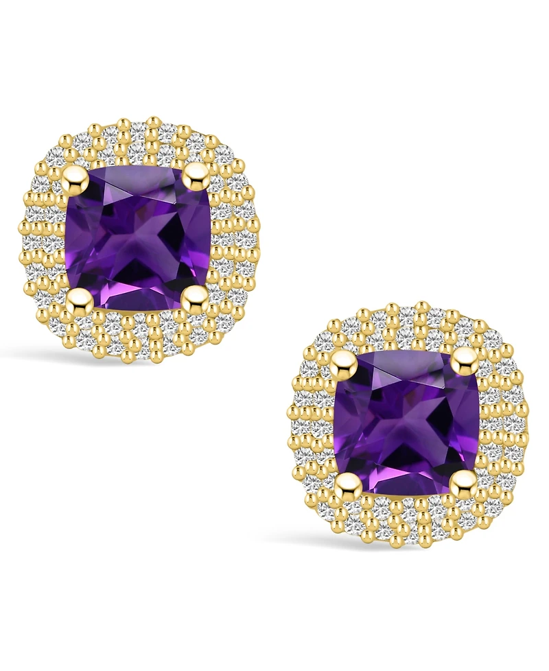 Macy's Amethyst (1-3/4 ct. t.w.) and Diamond (3/8 ct. t.w.) Halo Stud Earrings in 14K Yellow Gold