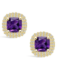 Macy's Amethyst (1-3/4 ct. t.w.) and Diamond (3/8 ct. t.w.) Halo Stud Earrings in 14K Yellow Gold