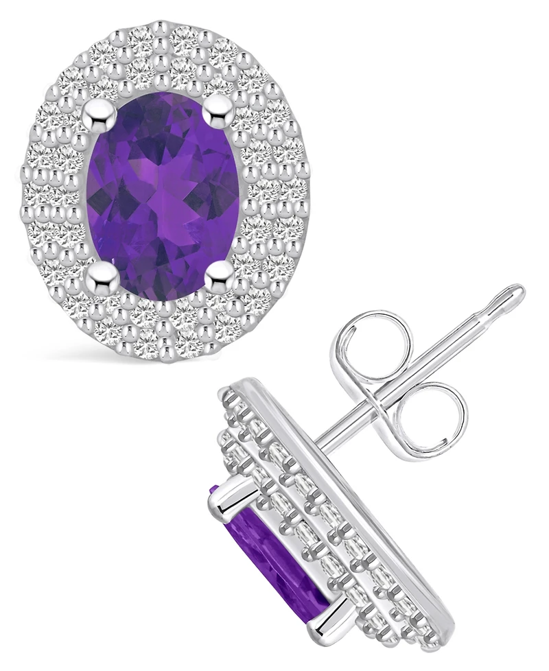 Macy's Amethyst (1-5/8 ct. t.w.) and Diamond (1/2 ct. t.w.) Halo Stud Earrings in 14K White Gold