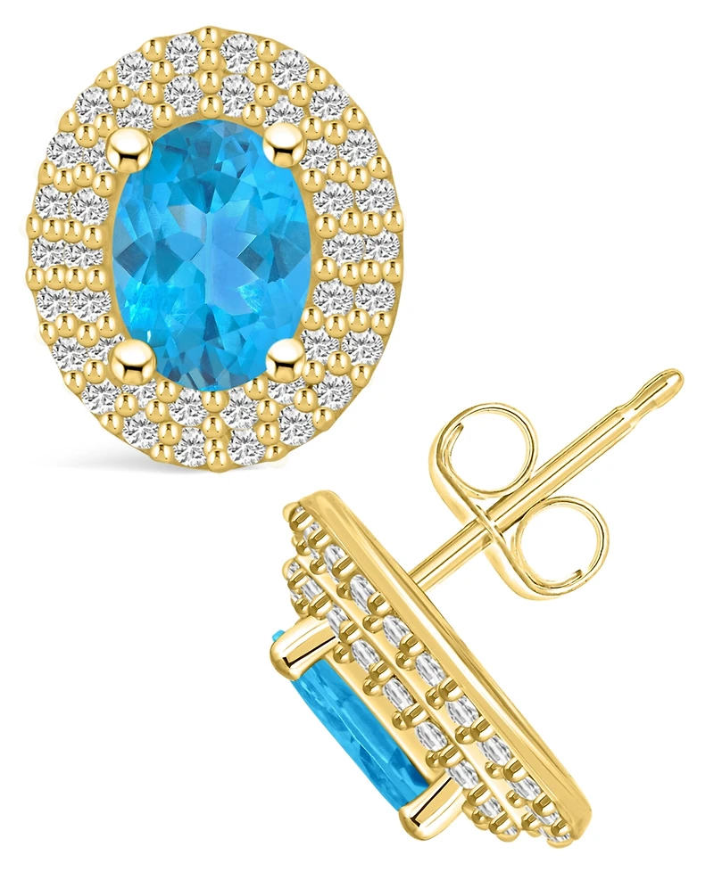 Macy's Topaz (2 ct. t.w.) and Diamond (1/2 ct. t.w.) Halo Stud Earrings in 14K Yellow Gold