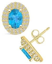 Macy's Topaz (2 ct. t.w.) and Diamond (1/2 ct. t.w.) Halo Stud Earrings in 14K Yellow Gold