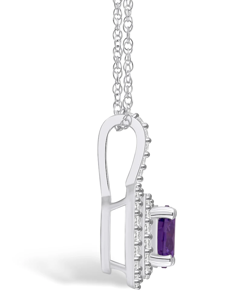 Macy's Amethyst (1-1/ Ct. T.w.) and Diamond (/8 Ct. T.w.) Halo Pendant Necklace in 14K White Gold