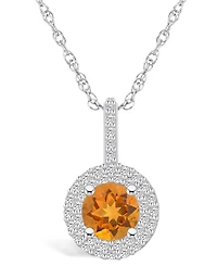 Macy's Citrine (1-1/ Ct. T.w.) and Diamond (/8 Ct. T.w.) Halo Pendant Necklace in 14K White Gold