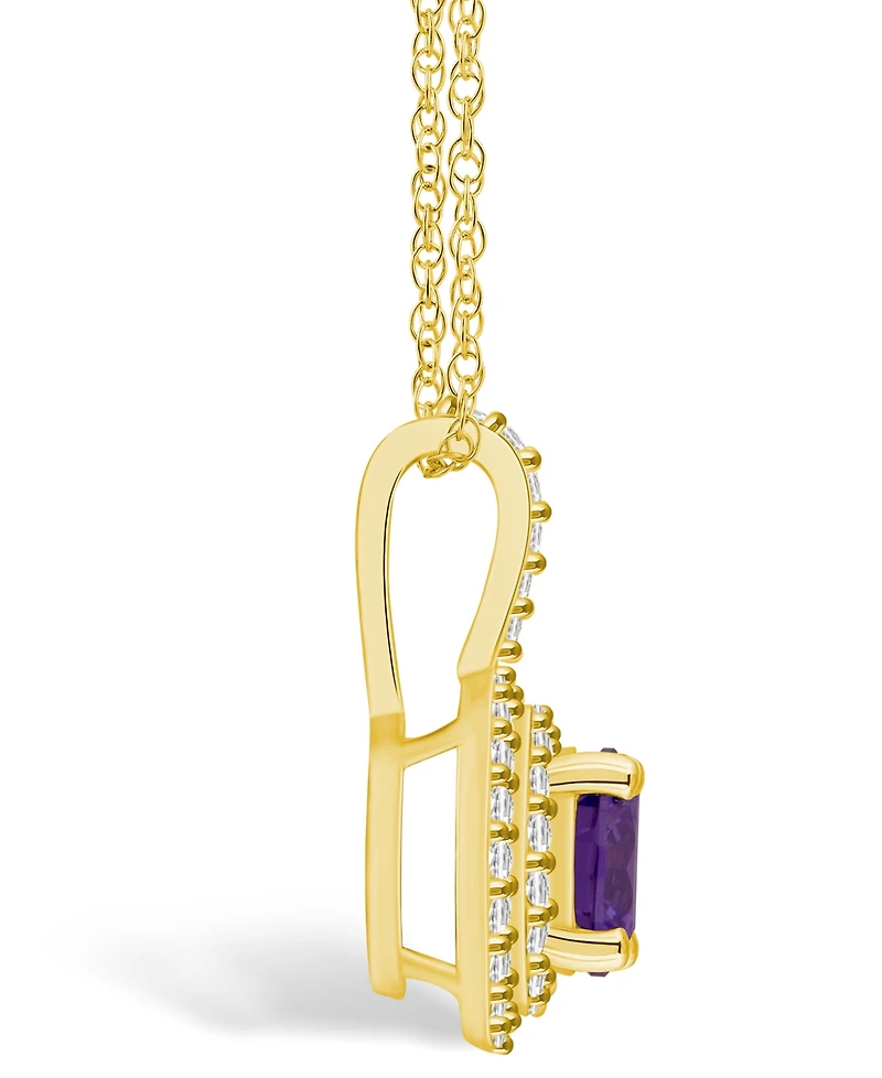 Macy's Amethyst (1-1/ Ct. T.w.) and Diamond (/8 Ct. T.w.) Halo Pendant Necklace in 14K Yellow Gold