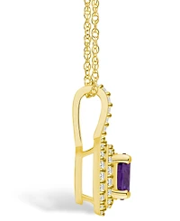 Macy's Amethyst (1-1/ Ct. T.w.) and Diamond (/8 Ct. T.w.) Halo Pendant Necklace in 14K Yellow Gold