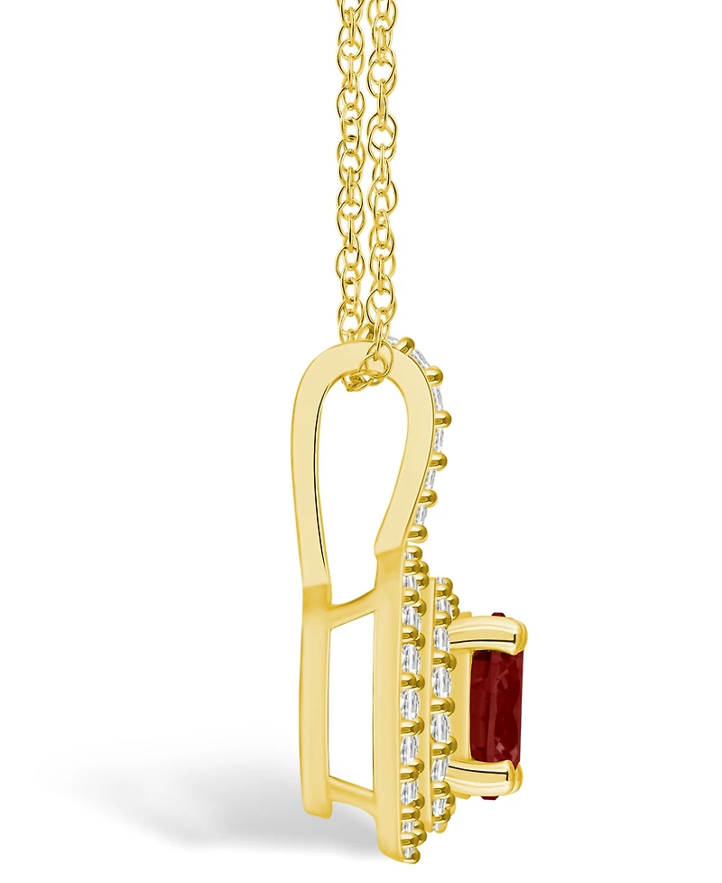 Macy's Garnet (1-/ Ct. T.w.) and Diamond (/ Ct. T.w.) Halo Pendant Necklace in 14K Yellow Gold