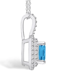 Macy's Blue Topaz (2-3/4 Ct. T.w.) and Diamond (1/2 Ct. T.w.) Halo Pendant Necklace in 14K Gold
