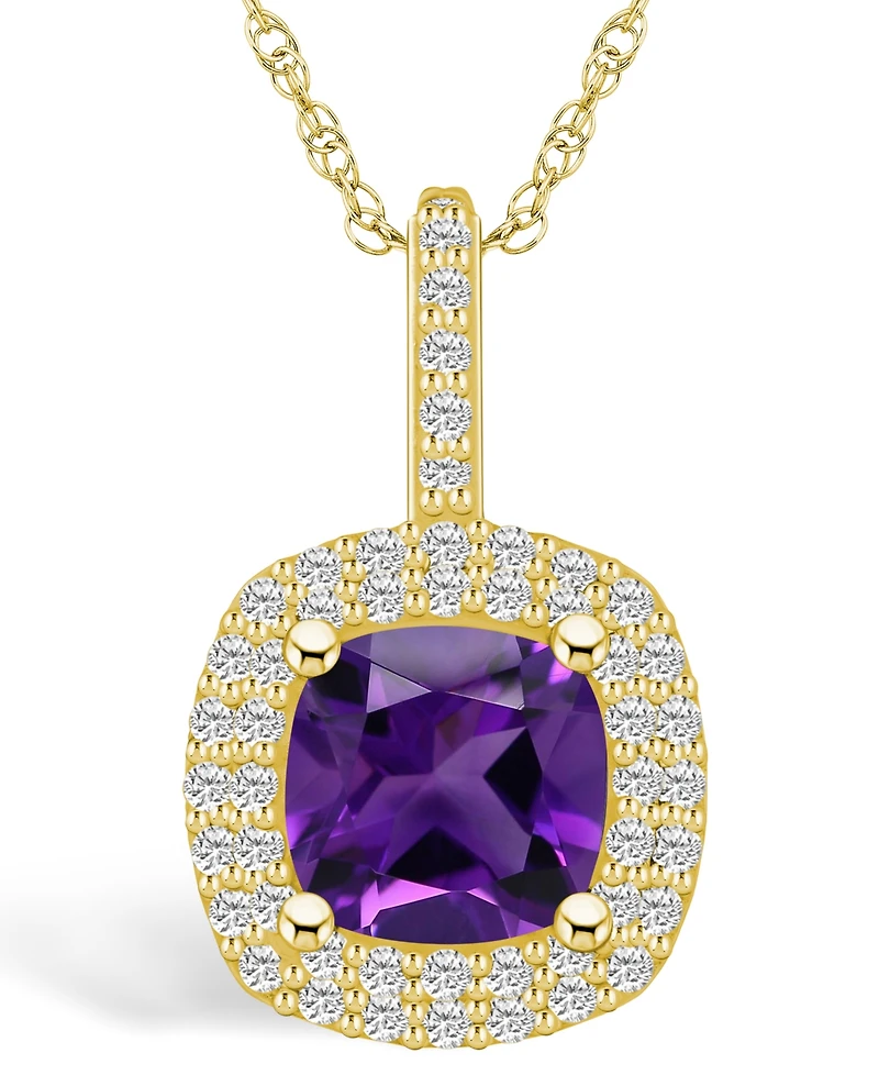Macy's Amethyst (2 Ct. T.w.) and Diamond (1/2 Ct. T.w.) Halo Pendant Necklace in 14K Yellow Gold