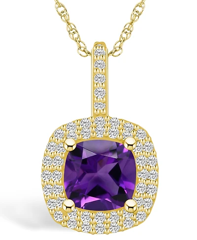 Macy's Amethyst (2 Ct. T.w.) and Diamond (1/2 Ct. T.w.) Halo Pendant Necklace in 14K Yellow Gold