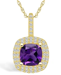 Macy's Amethyst (2 Ct. T.w.) and Diamond (1/2 Ct. T.w.) Halo Pendant Necklace in 14K Yellow Gold