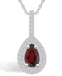 Macy's Garnet (1-1/10 Ct. T.w.) and Diamond (3/8 Ct. T.w.) Halo Pendant Necklace in 14K White Gold