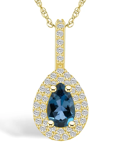 Macy's London Blue Topaz (1 Ct. T.w.) and Diamond (3/8 Ct. T.w.) Halo Pendant Necklace in 14K Yellow Gold