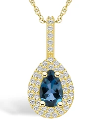 Macy's London Blue Topaz (1 Ct. T.w.) and Diamond (3/8 Ct. T.w.) Halo Pendant Necklace in 14K Yellow Gold