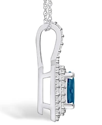 Macy's London Blue Topaz (1-5/8 Ct. T.w.) and Diamond (1/2 Ct. T.w.) Halo Pendant Necklace in 14K Gold