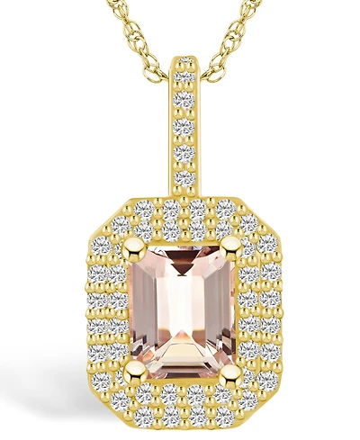 Macy's Morganite (1-3/8 Ct. T.w.) and Diamond (1/2 Ct. T.w.) Halo Pendant Necklace in 14K Yellow Gold