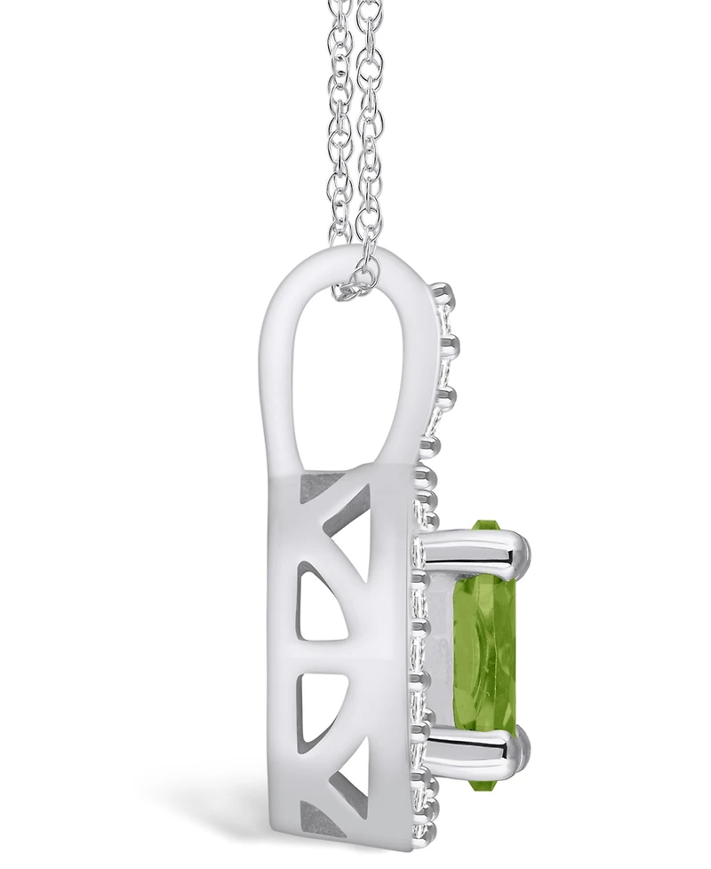 Macy's Peridot (1-1/3 Ct. T.w.) and Diamond (1/4 Ct. T.w.) Halo Pendant Necklace in 14K White Gold