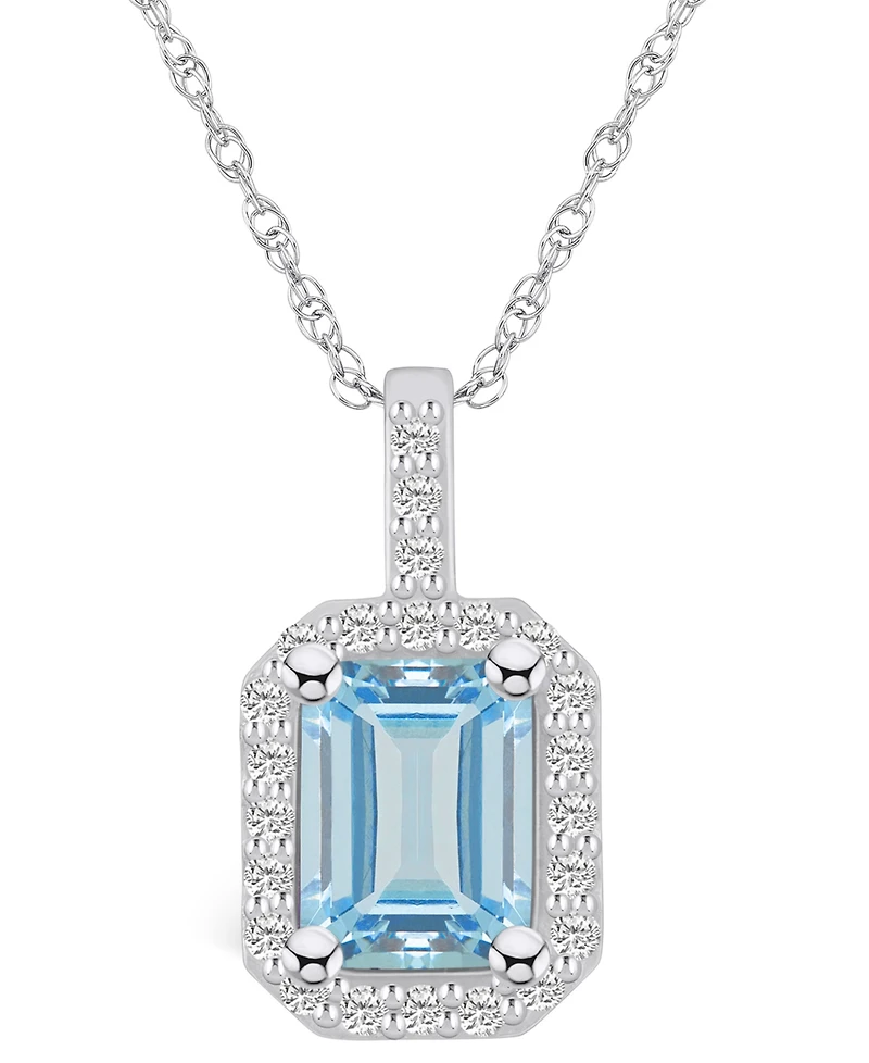 Macy's Aquamarine (1-3/8 Ct. T.w.) and Diamond (1/4 Ct. T.w.) Halo Pendant Necklace in 14K White Gold