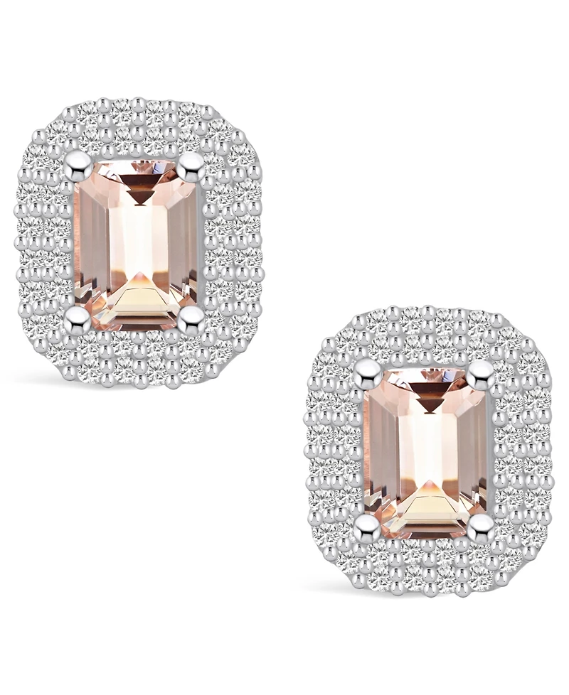 Macy's Morganite (1-3/4 ct. t.w.) and Diamond (3/4 ct. t.w.) Halo Stud Earrings in 14K Gold