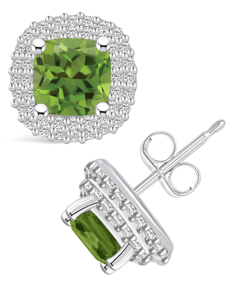 Macy's Peridot (2-1/5 ct. t.w.) and Diamond (3/8 ct. t.w.) Halo Stud Earrings in 14K White Gold