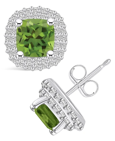 Macy's Peridot (2-1/5 ct. t.w.) and Diamond (3/8 ct. t.w.) Halo Stud Earrings in 14K Gold