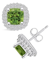 Macy's Peridot (2-1/5 ct. t.w.) and Diamond (3/8 ct. t.w.) Halo Stud Earrings in 14K White Gold