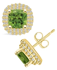 Macy's Peridot (2-1/5 ct. t.w.) and Diamond (3/8 ct. t.w.) Halo Stud Earrings in 14K Yellow Gold