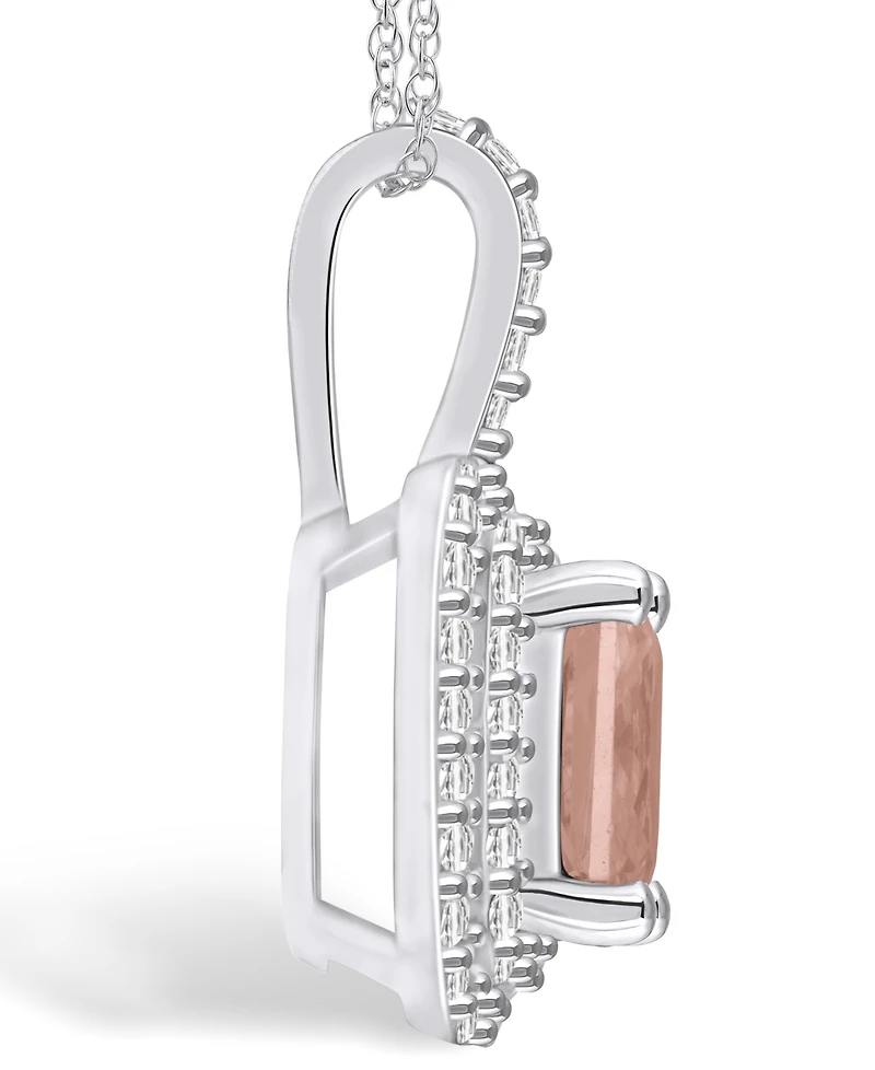 Macy's Morganite (1-3/8 Ct. T.w.) and Diamond (1/2 Ct. T.w.) Halo Pendant Necklace in 14K White Gold