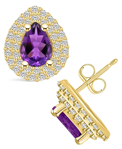 Macy's Amethyst (1-1/3 ct. t.w.) and Diamond (5/8 ct. t.w.) Halo Stud Earrings in 14K Yellow Gold