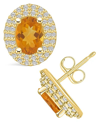 Macy's Citrine (-/ ct. t.w.) and Diamond (/2 ct. t.w.) Halo Stud Earrings in 14K Yellow Gold
