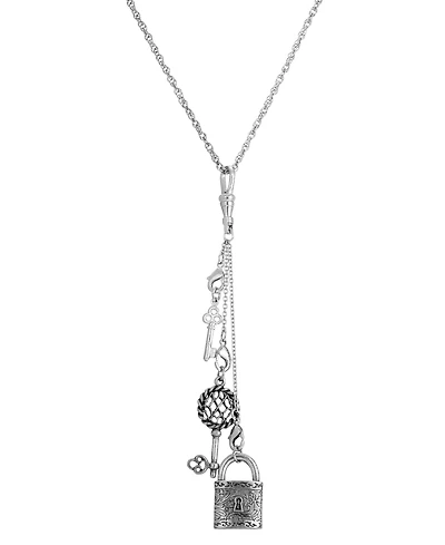 2028 Silver-Tone Multi Charm Key Lock Chain Necklace